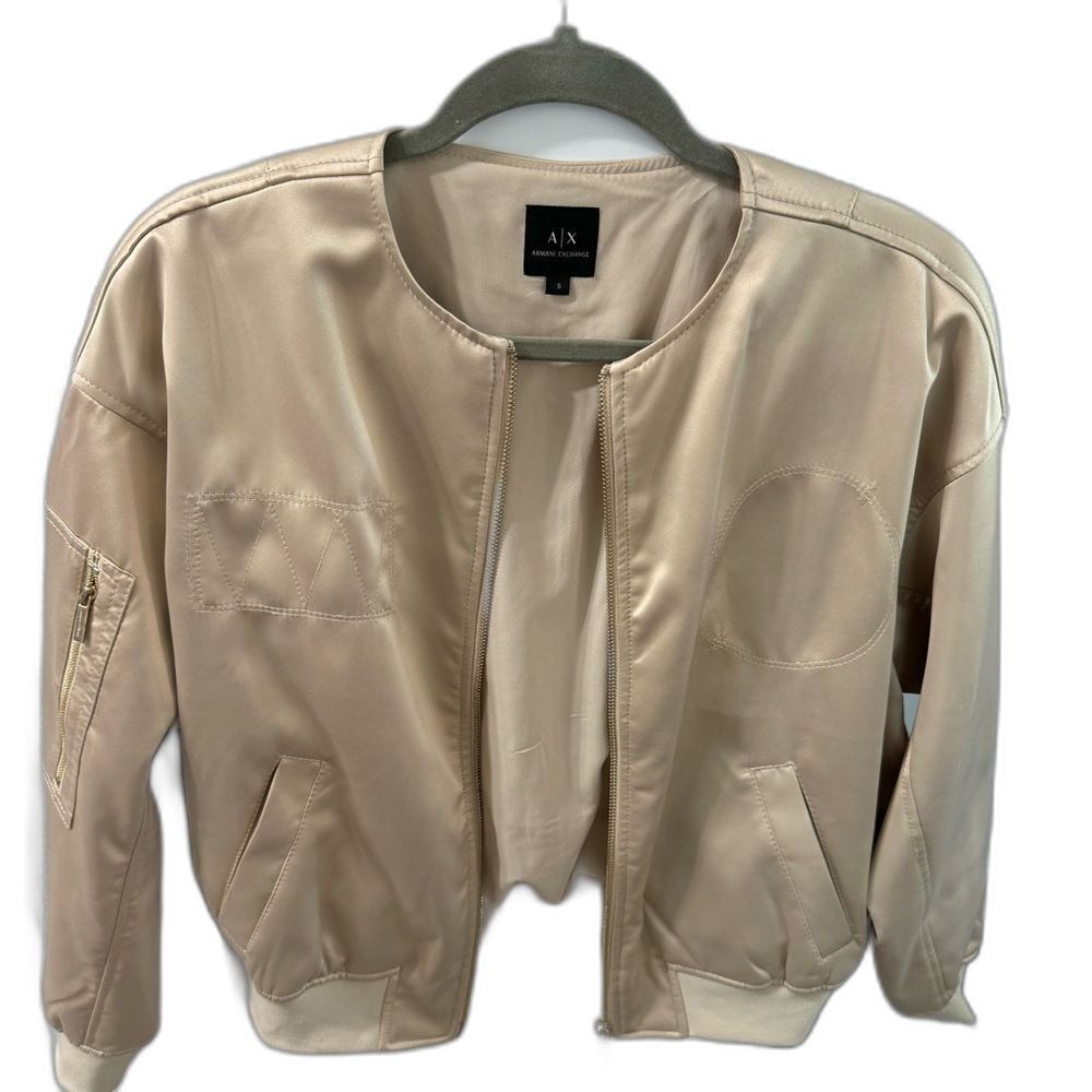 Armani Exchange Women Unisex Bomber Jacket Oversize Full Zip Gold Small